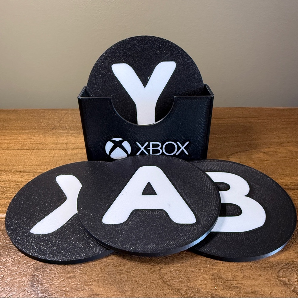 Xbox Controller Button Coasters Black and White 4-Pack with Holder